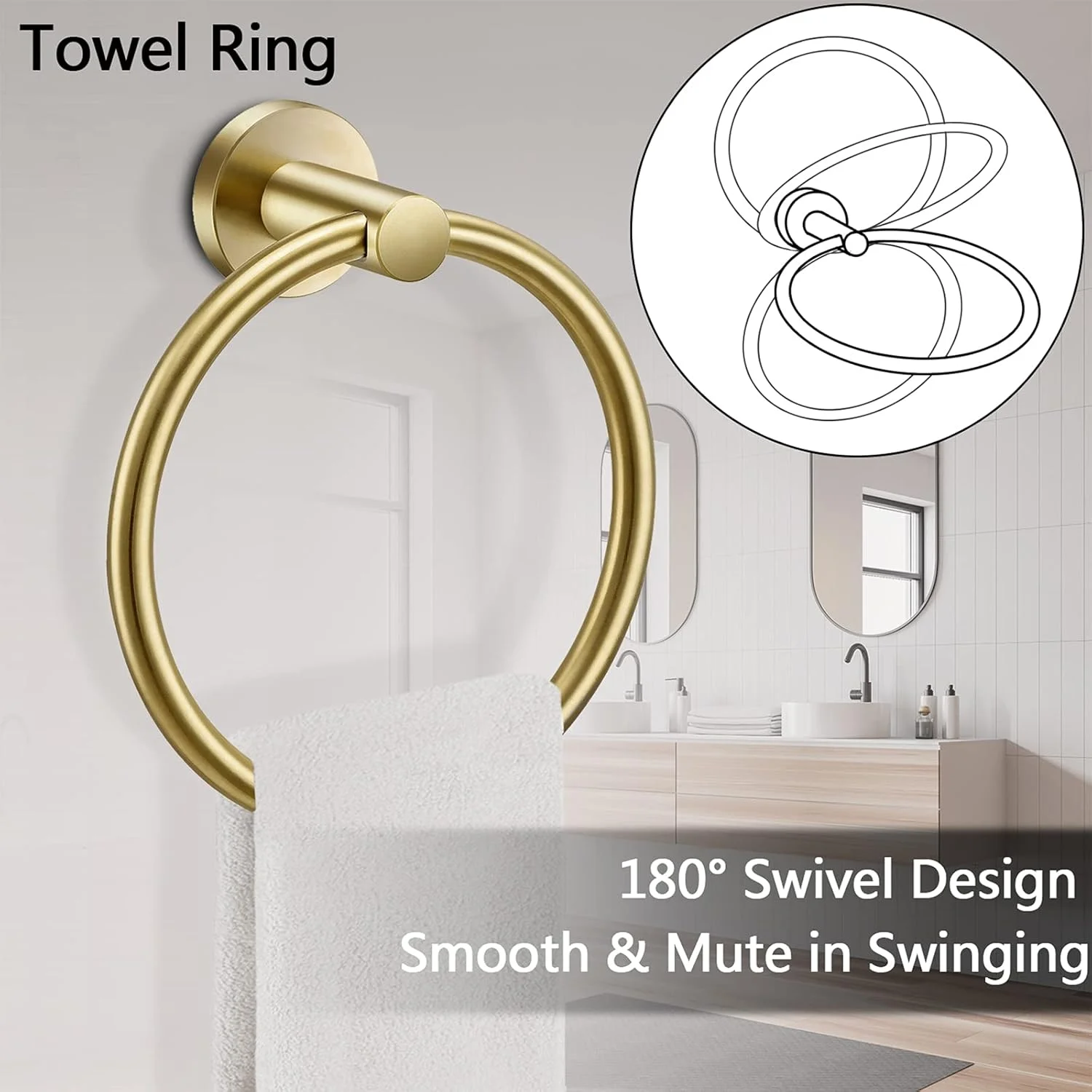 ست لوازم جانبی سخت افزاری حمام استیل ضد زنگ 304 Pynsseu طلایی برس خورده، ست 2 تکه شامل جا دستمال کاغذی توالت، حلقه حوله دستی