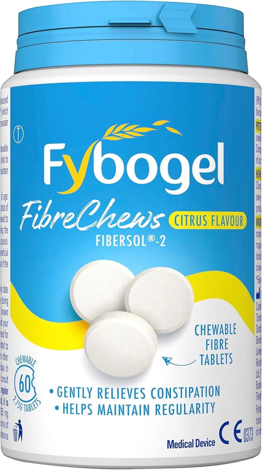 قرص جویدنی فیبردار Fybogel با طعم مرکبات - قرص های جویدنی فیبر، مرکبات، 60 عدد، تسکین موثر یبوست، حفظ نظم دستگاه گوارش