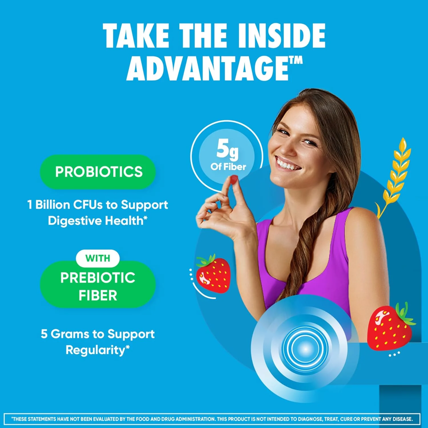 پاستیل فیبر پری بیوتیک Digestive Advantage + پروبیوتیک برای سلامت دستگاه گوارش، پاستیل های روزانه برای زنان و مردان، مکمل گوارشی برای تنظیم و سلامت روده، 60 عدد با طعم توت فرنگی