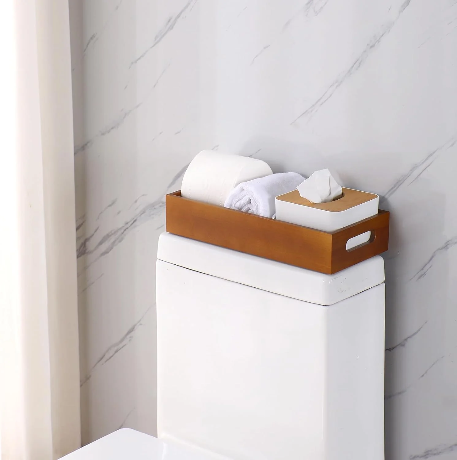 جا دستمال کاغذی قهوه ای PRZSZL، سبد توالت فرنگی، ارگانایزر روی مخزن برای کانتر حمام