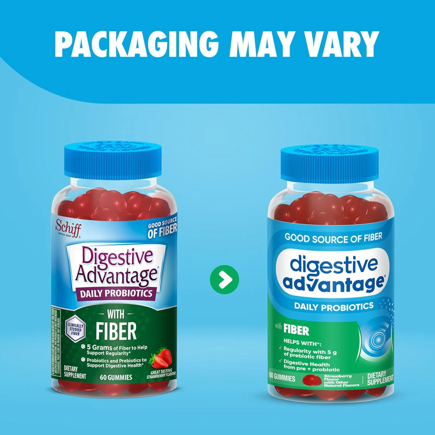 پاستیل فیبر پری بیوتیک Digestive Advantage + پروبیوتیک برای سلامت دستگاه گوارش، پاستیل های روزانه برای زنان و مردان، مکمل گوارشی برای تنظیم و سلامت روده، 60 عدد با طعم توت فرنگی