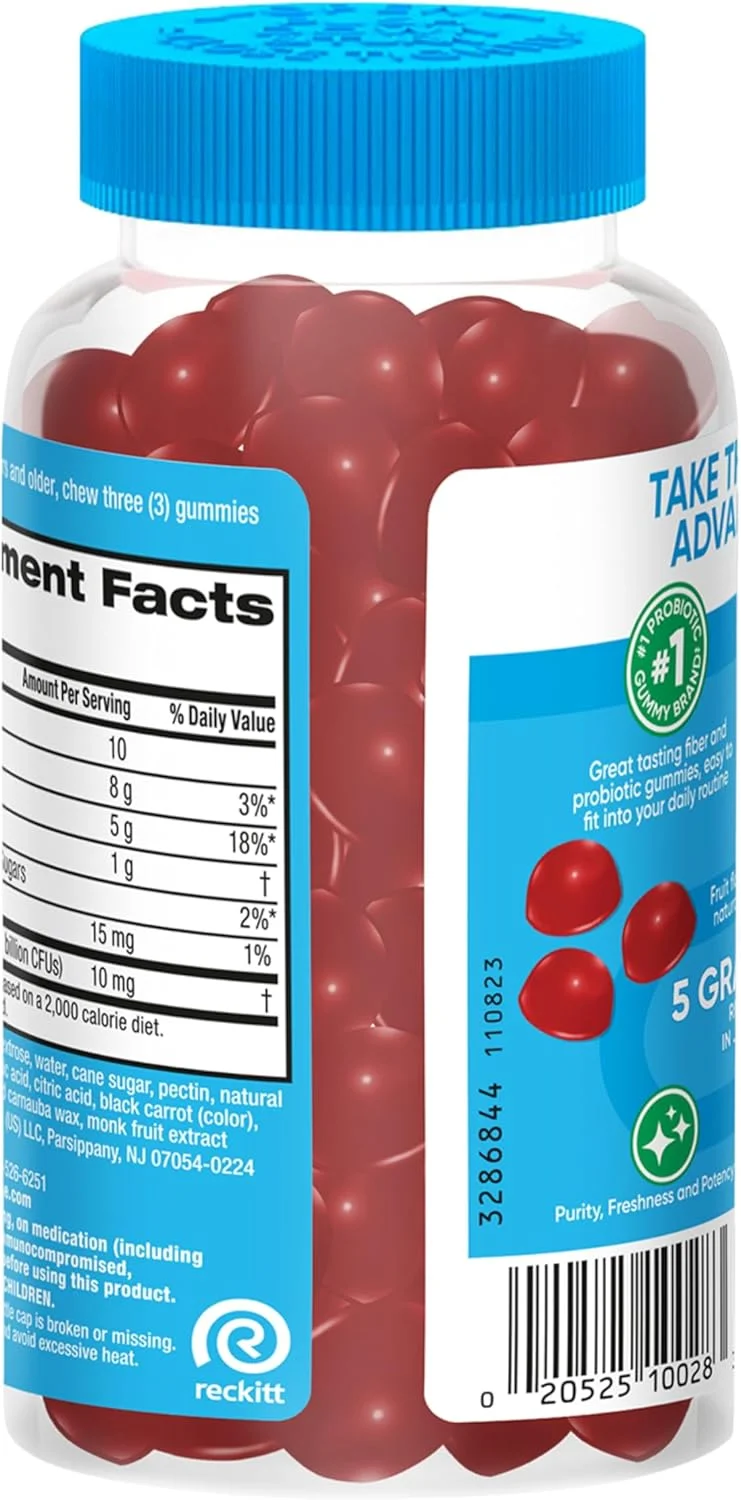 پاستیل فیبر پری بیوتیک Digestive Advantage + پروبیوتیک برای سلامت دستگاه گوارش، پاستیل های روزانه برای زنان و مردان، مکمل گوارشی برای تنظیم و سلامت روده، 60 عدد با طعم توت فرنگی