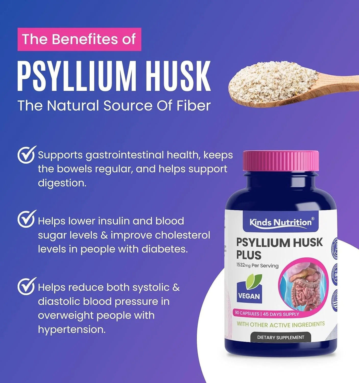 Psyllium Husk Fiber Capsules Complemented by Expertly Selected Ingredients, Natural Soluble Fiber Supplement, Supports Digestive and Colon Health, Regularity Support, Vegan, Non-GMO, 90 Capsules Psyllium Husk Fiber Capsules Complemented by Expertly Selected Ingredients, Natural Soluble Fiber Supplement, Supports Digestive and Colon Health, Regularity Support, Vegan, Non-GMO, 90 Capsules