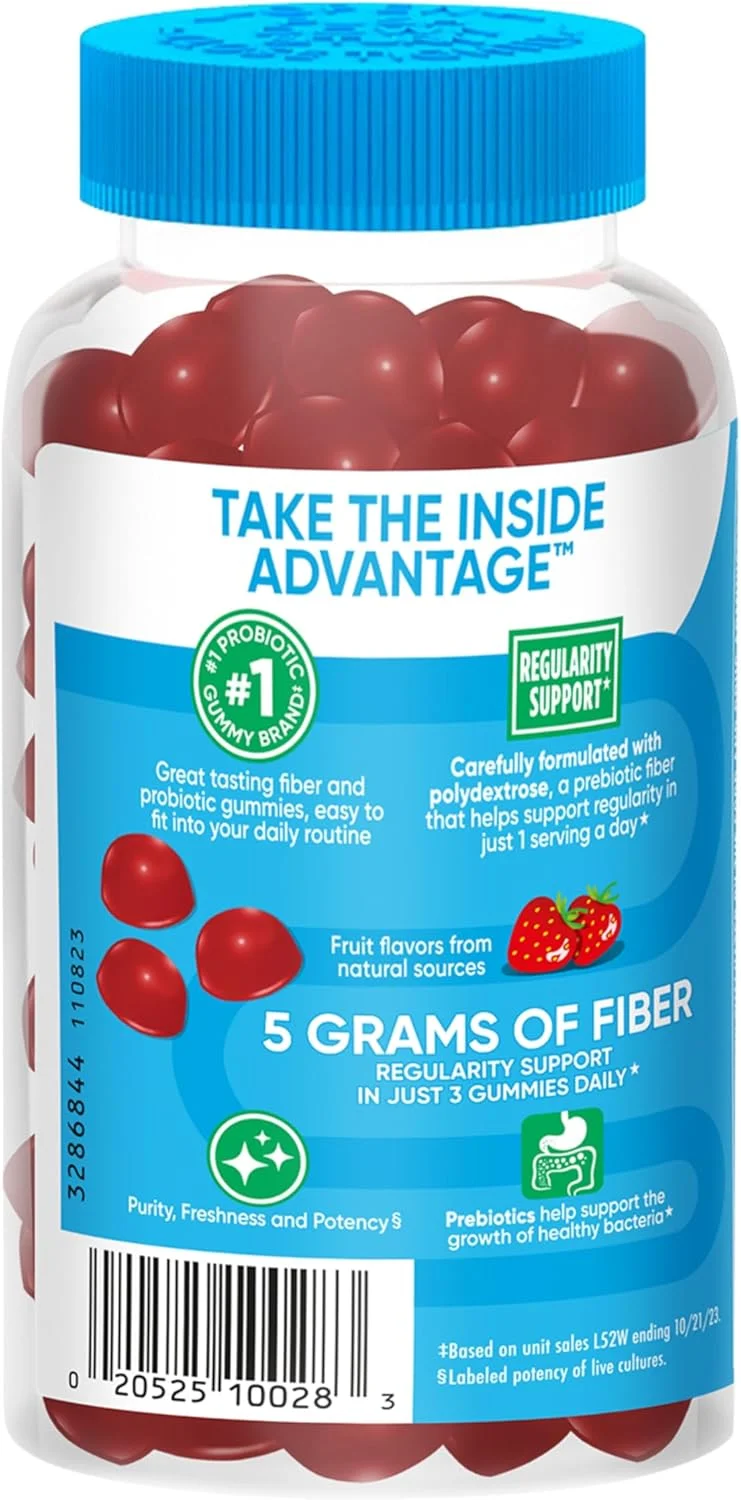 پاستیل فیبر پری بیوتیک Digestive Advantage + پروبیوتیک برای سلامت دستگاه گوارش، پاستیل های روزانه برای زنان و مردان، مکمل گوارشی برای تنظیم و سلامت روده، 60 عدد با طعم توت فرنگی