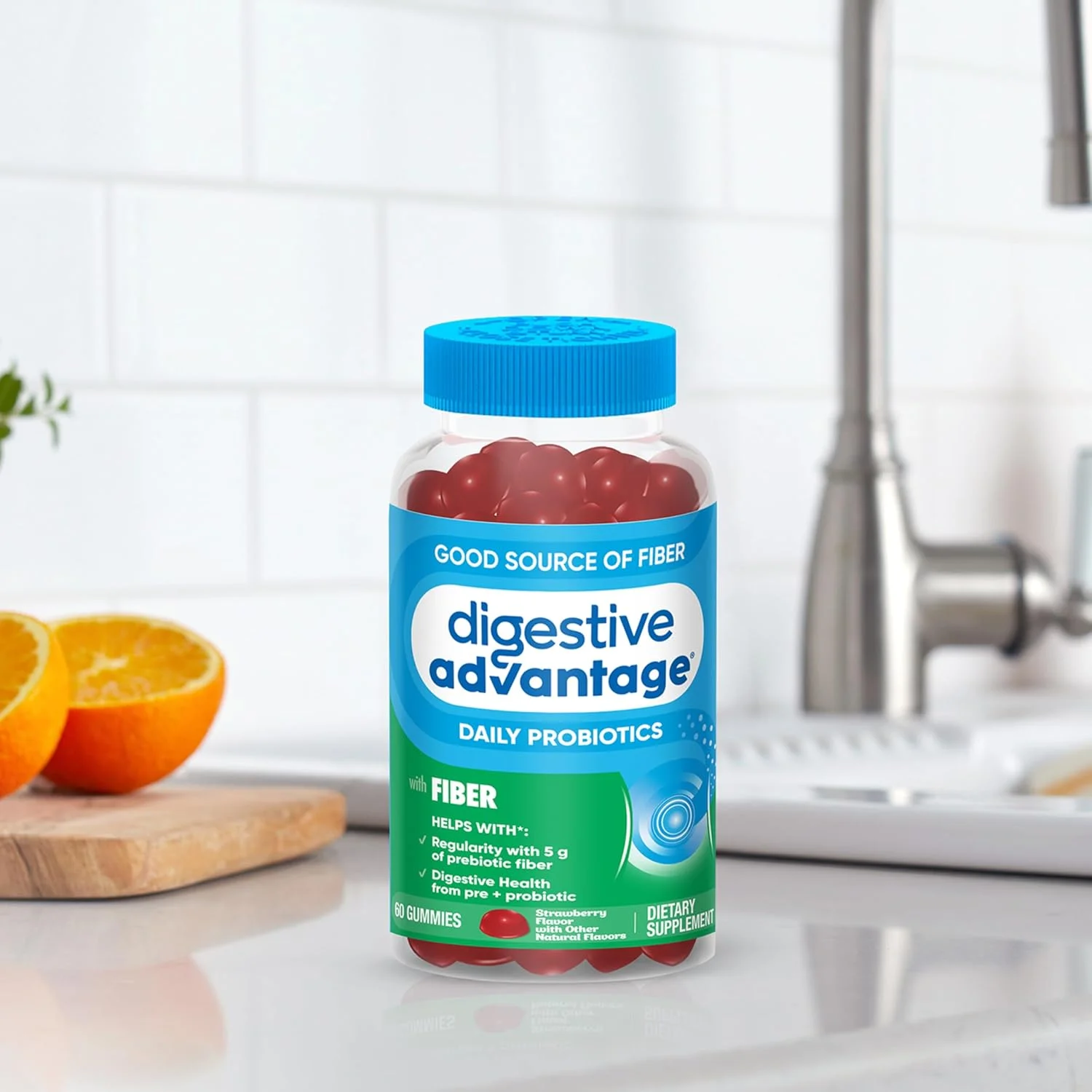 پاستیل فیبر پری بیوتیک Digestive Advantage + پروبیوتیک برای سلامت دستگاه گوارش، پاستیل های روزانه برای زنان و مردان، مکمل گوارشی برای تنظیم و سلامت روده، 60 عدد با طعم توت فرنگی