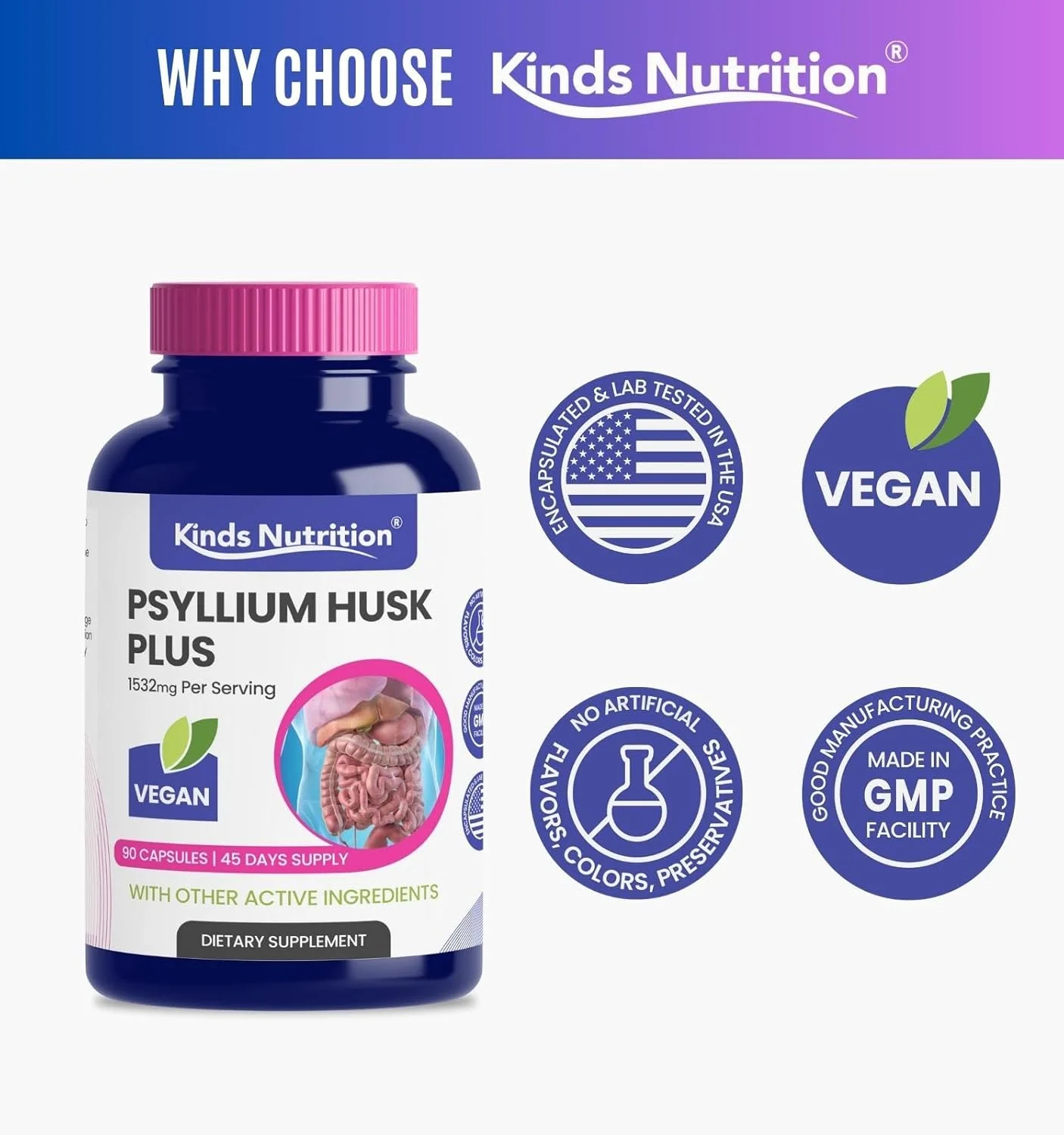 Psyllium Husk Fiber Capsules Complemented by Expertly Selected Ingredients, Natural Soluble Fiber Supplement, Supports Digestive and Colon Health, Regularity Support, Vegan, Non-GMO, 90 Capsules Psyllium Husk Fiber Capsules Complemented by Expertly Selected Ingredients, Natural Soluble Fiber Supplement, Supports Digestive and Colon Health, Regularity Support, Vegan, Non-GMO, 90 Capsules