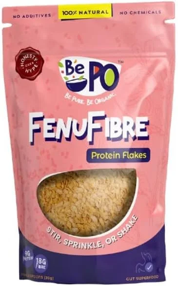 غذای فیبری غنی از پروتئین BePO Fenufibre با شنبلیله - حاوی 9 گرم پروتئین و 18 گرم فیبر در هر وعده - پشتیبانی از هضم، سلامت روده و رشد عضلات - 350 گرم، اندازه سروینگ - 2 قاشق غذاخوری