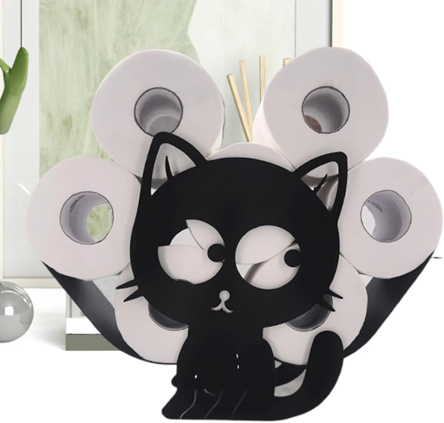 Cat Toilet Paper Holder Stand, Practical Paper Towel Holder, Space-Saving Decorative Creative Dispenser for Hygienic Use Home Kitchen Bathroom Farmhouse Cottage Counter Small Spaces