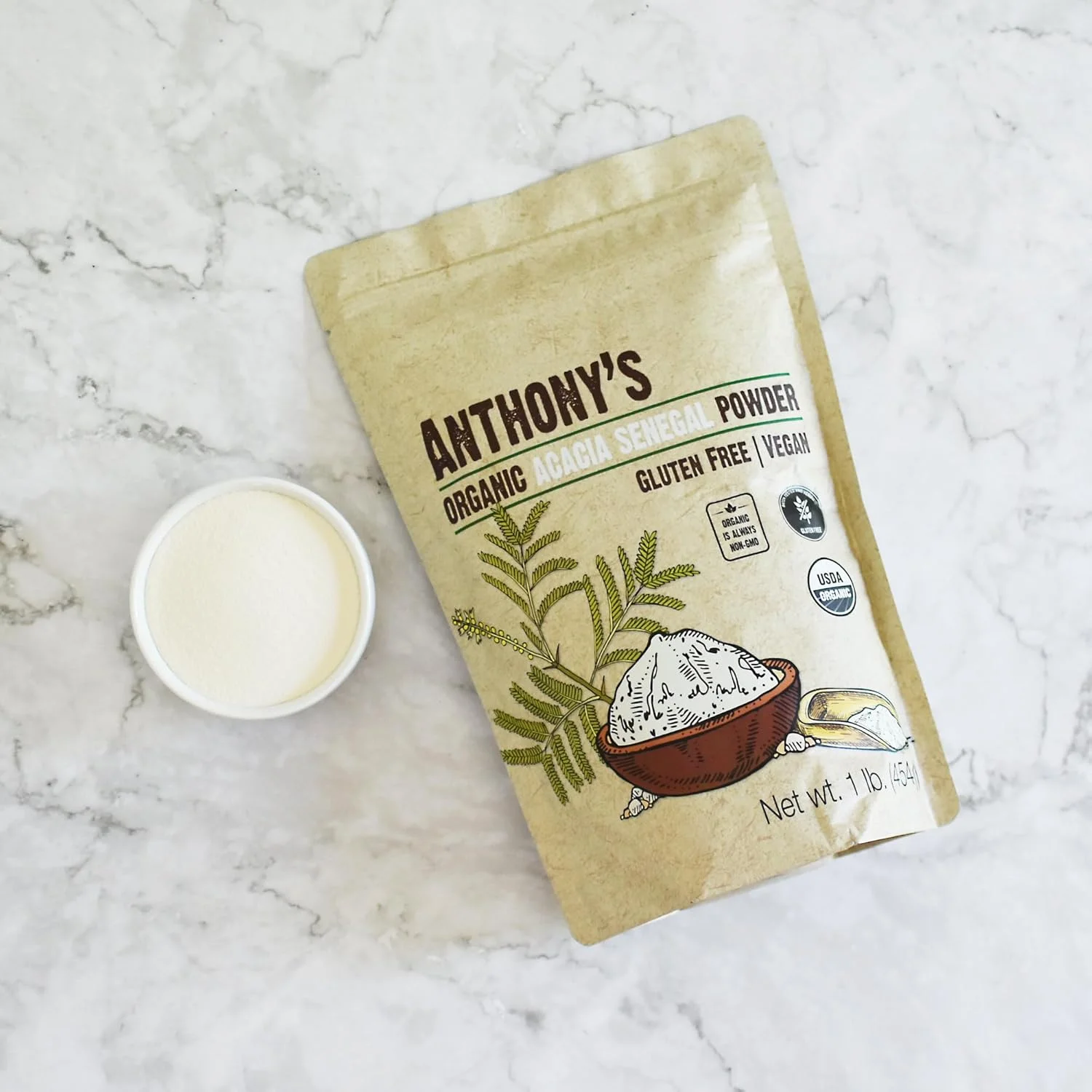 Anthony's Organic Acacia Senegal Powder, 1 lb, Batch Tested Gluten Free, Non GMO, Soluble Fiber, Prebiotic