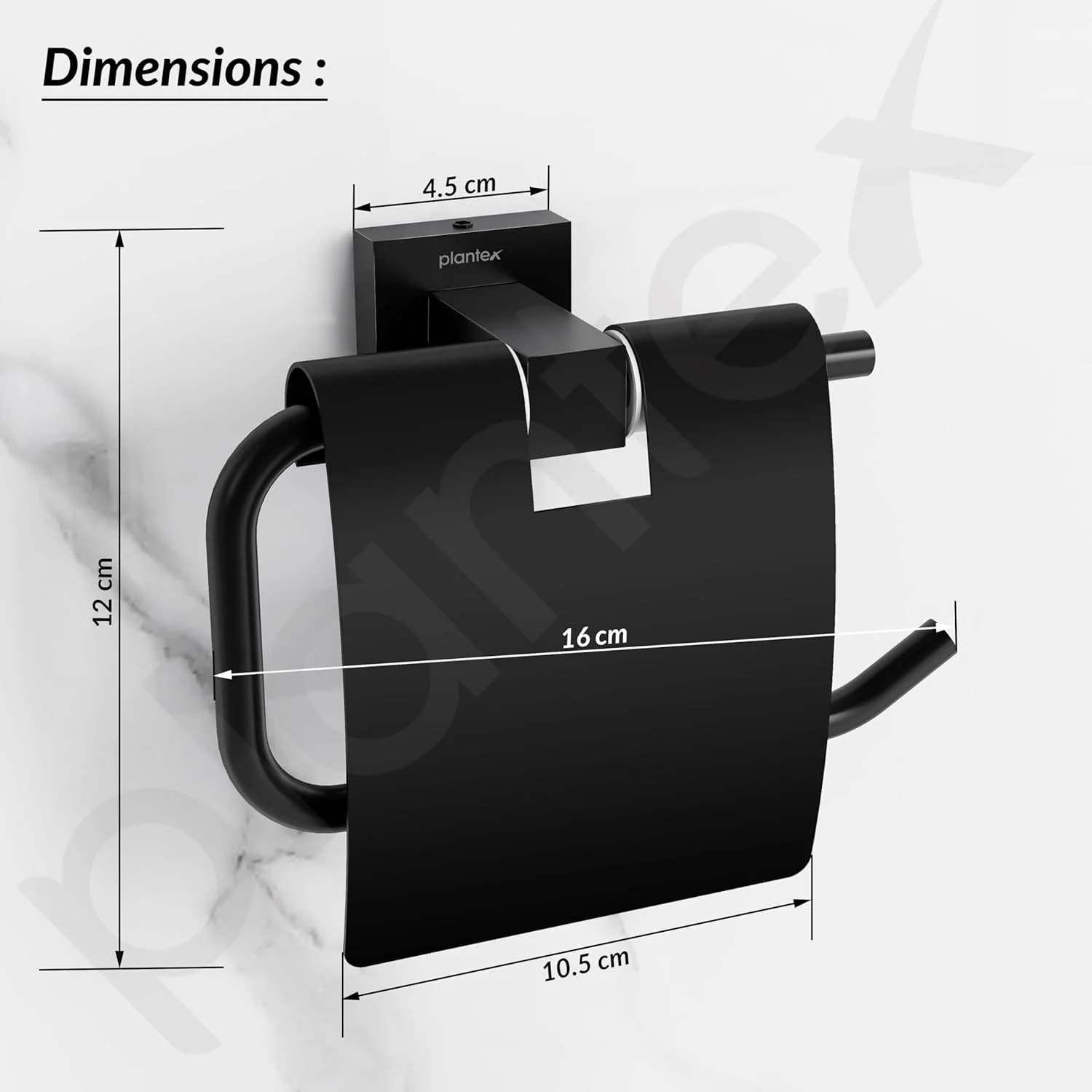 نگهدارنده رول دستمال توالت Plantex از جنس استیل ضد زنگ گرید 304، مناسب لوازم جانبی حمام - نصب دیواری (مشکی مات)