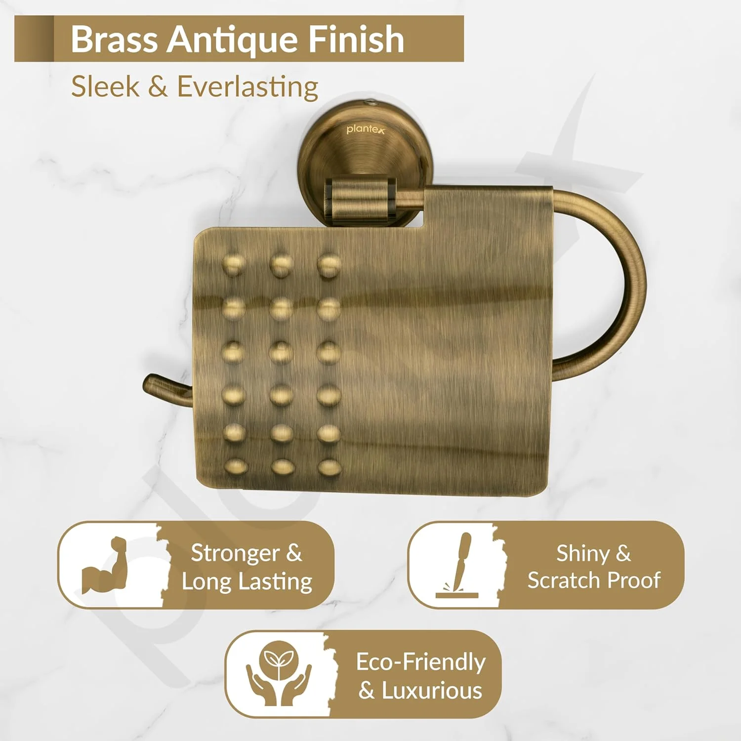 نگهدارنده رول دستمال کاغذی Plantex Platinum استیل ضد زنگ گرید 304 Niko، مناسب برای دستشویی/آشپزخانه/لوازم جانبی حمام (برنجی عتیقه) - بسته 1 عددی