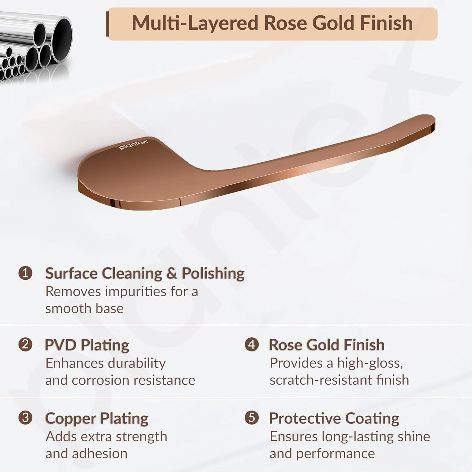 جا کاغذی توالت Plantex Smero از جنس برنج خالص، پایه نگهدارنده دستمال کاغذی برای سرویس بهداشتی/حمام - مدل Smart (طلایی رزگلد PVD)