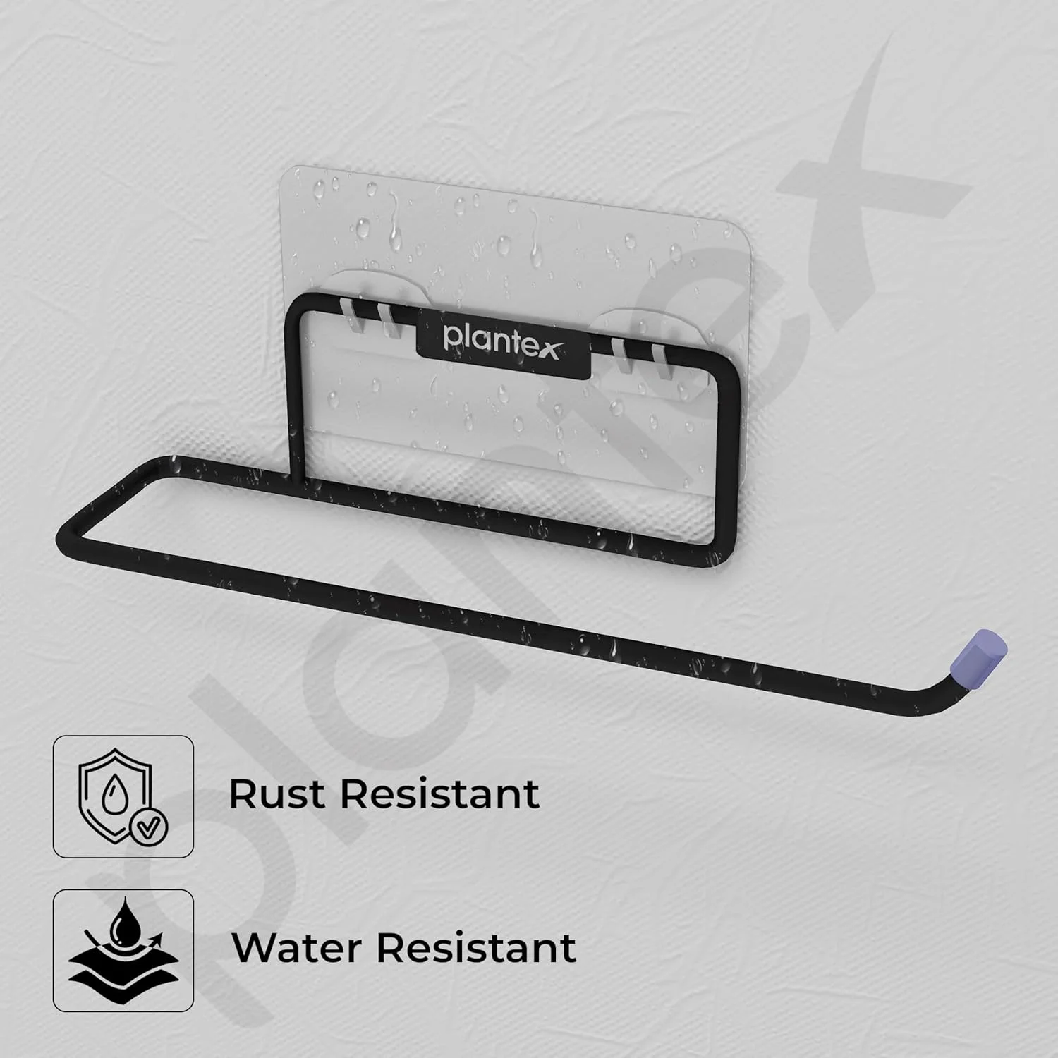 جا دستمال کاغذی چسبی Plantex از جنس فولاد گالوانیزه، مناسب دستشویی (مشکی - بسته 2 عددی)