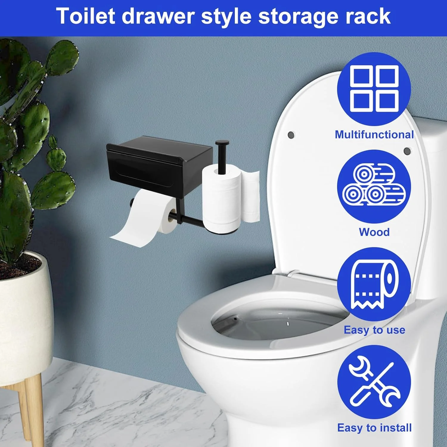 نگهدارنده دستمال توالت چوبی با قفسه، کشوی بزرگ و کاربردی برای نگهداری دستمال کاغذی، نگهدارنده چند منظوره دستمال کاغذی برای سازماندهی فضای دستمال توالت در خانه