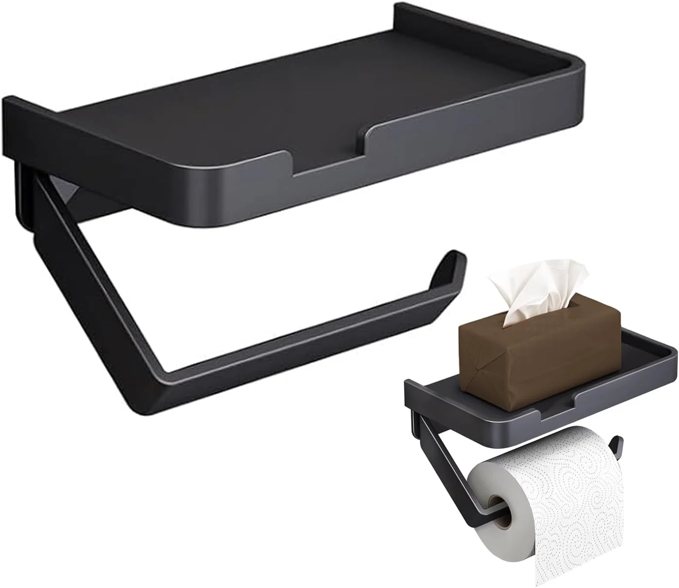 جا دستمال توالت چسبی OXTXO، مشکی، دیواری - جا دستمال کاغذی آلومینیومی با قفسه تلفن برای حمام - بدون نیاز به سوراخ کاری، مناسب برای حمام و آشپزخانه، مشکی جا دستمال توالت چسبی OXTXO، مشکی، دیواری - جا دستمال کاغذی آلومینیومی با قفسه تلفن برای حمام - بدون نیاز به سوراخ کاری، مناسب برای حمام و آشپزخانه، مشکی