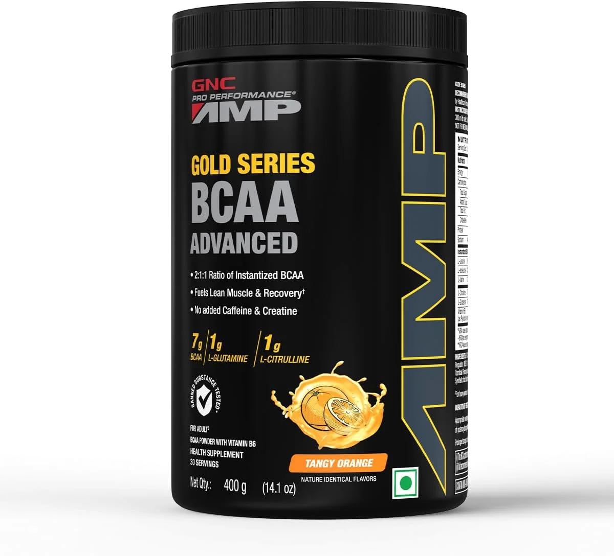 مکمل بی سی ای ای پیشرفته سری گلد GNC AMP | 400 گرم | 30 سروینگ | ریکاوری سریعتر عضلات | حداکثر عملکرد تمرین | فرموله شده در ایالات متحده آمریکا | 7 گرم بی سی ای ای | 1 گرم ال-گلوتامین | 1 گرم ال-سیترولین | پرتقال تند
