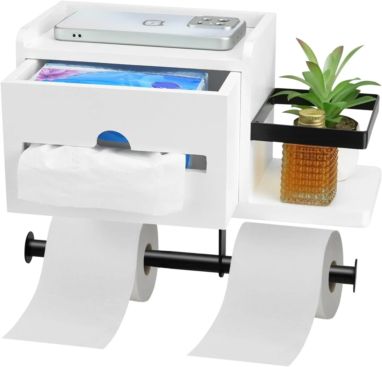 نگهدارنده رول توالت چوبی OT-NVWOZR با قفسه، نگهدارنده کاغذ توالت دیواری با جعبه دستمال مرطوب برای نگهداری، پخش کننده کاغذ دستمال کاغذی مدرن برای آشپزخانه حمام نگهدارنده رول توالت چوبی OT-NVWOZR با قفسه، نگهدارنده کاغذ توالت دیواری با جعبه دستمال مرطوب برای نگهداری، پخش کننده کاغذ دستمال کاغذی مدرن برای آشپزخانه حمام