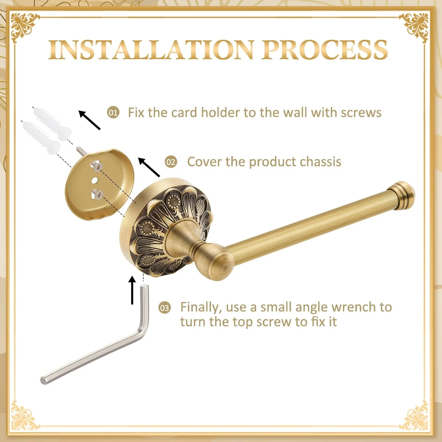 ست 2 تکه اوتولینگ، جا دستمال توالت برنجی عتیقه، حلقه حوله دستی برنجی رترو، آویز دستمال کاغذی رولی، لوازم جانبی حمام سخت افزاری، نصب شده روی دیوار، لوازم حمام قدیمی