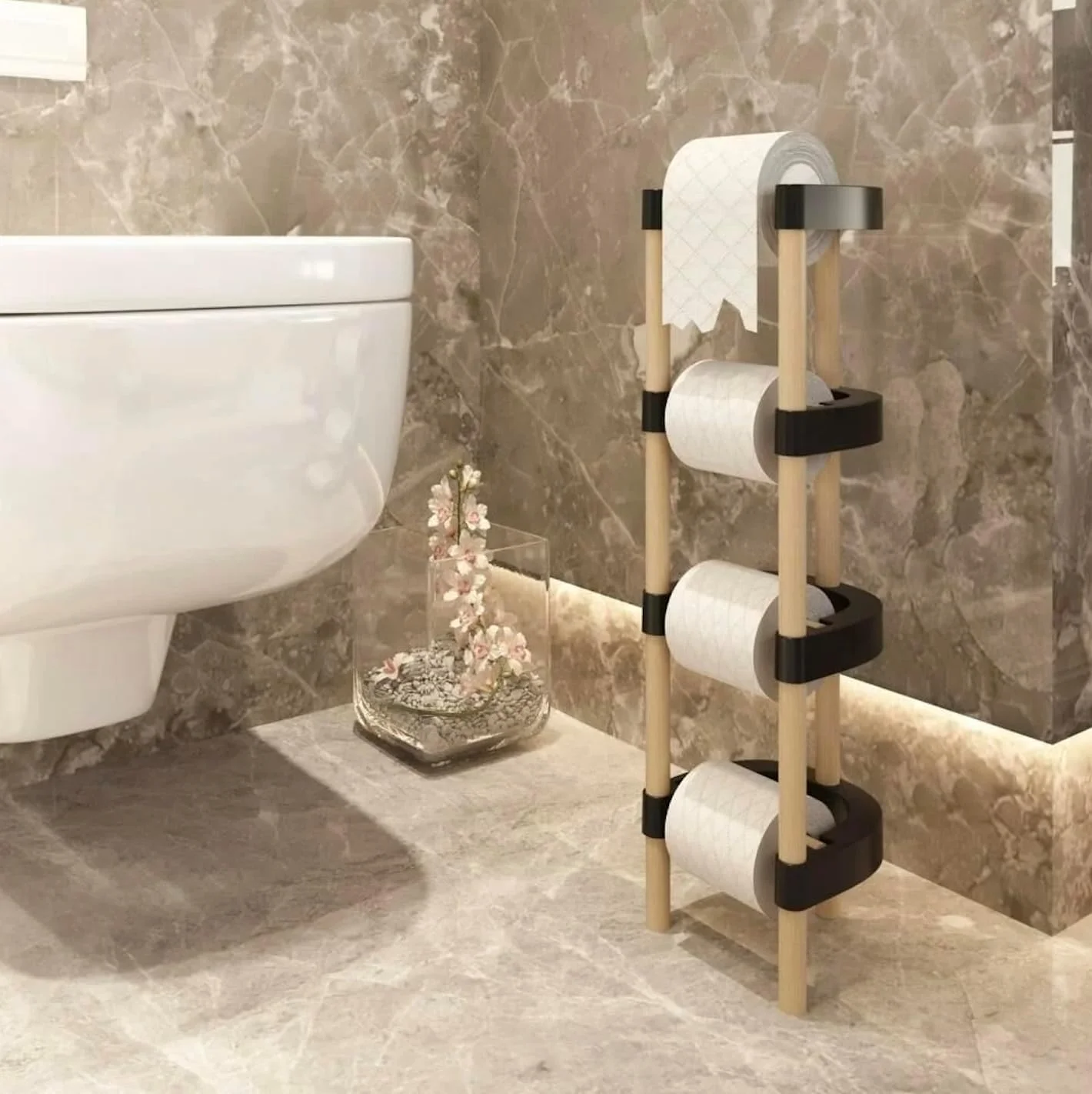 جا دستمال کاغذی ایستاده ارکیده سئوود، جا دستمال توالت، جا دستمال کاغذی بامبو، مخزن ذخیره سازی جا دستمال توالت، لوازم جانبی حمام