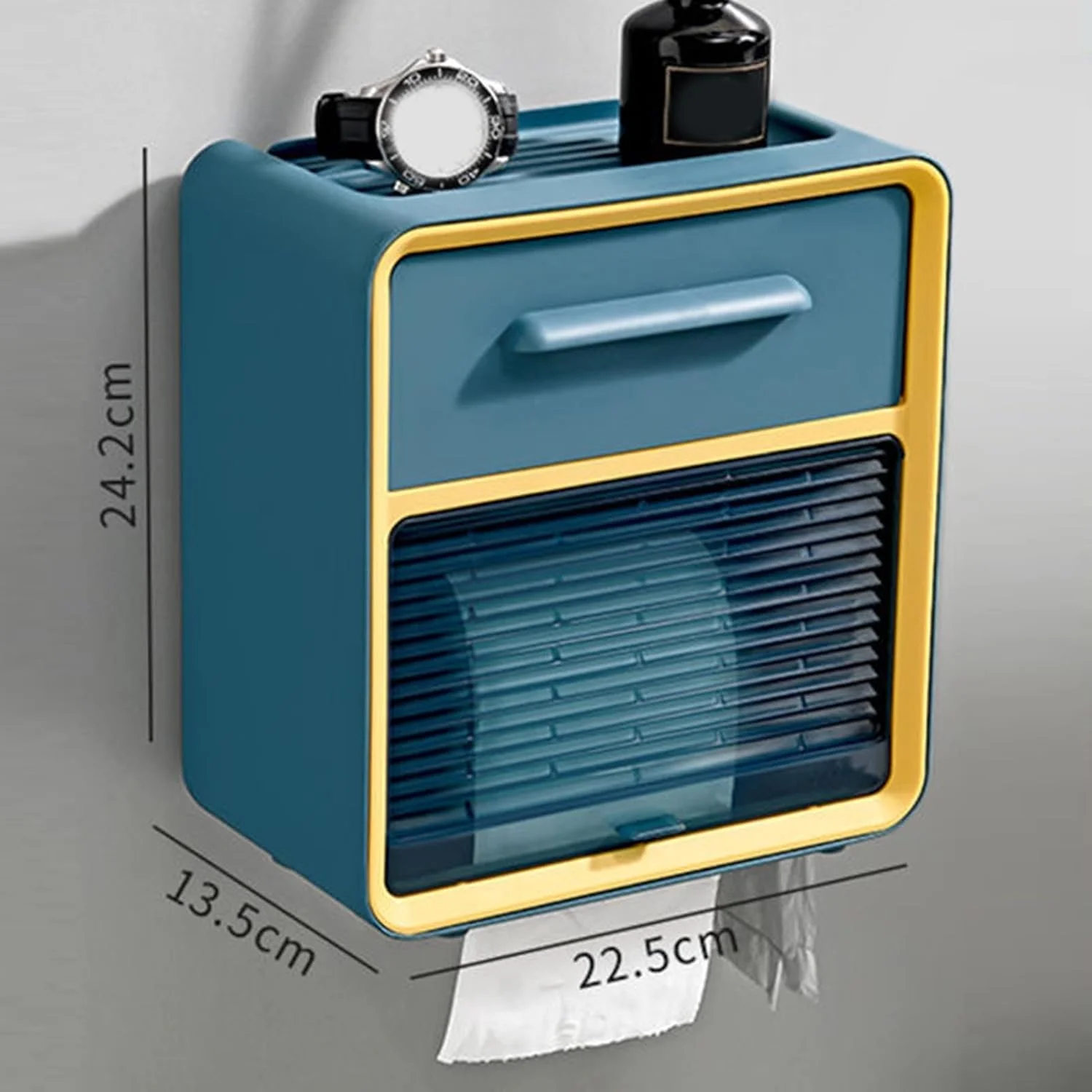 Omabeta Toilet Paper Holder, Wall Mounted No Drill Tissue Box Storage Shelf for Bathroom Organization