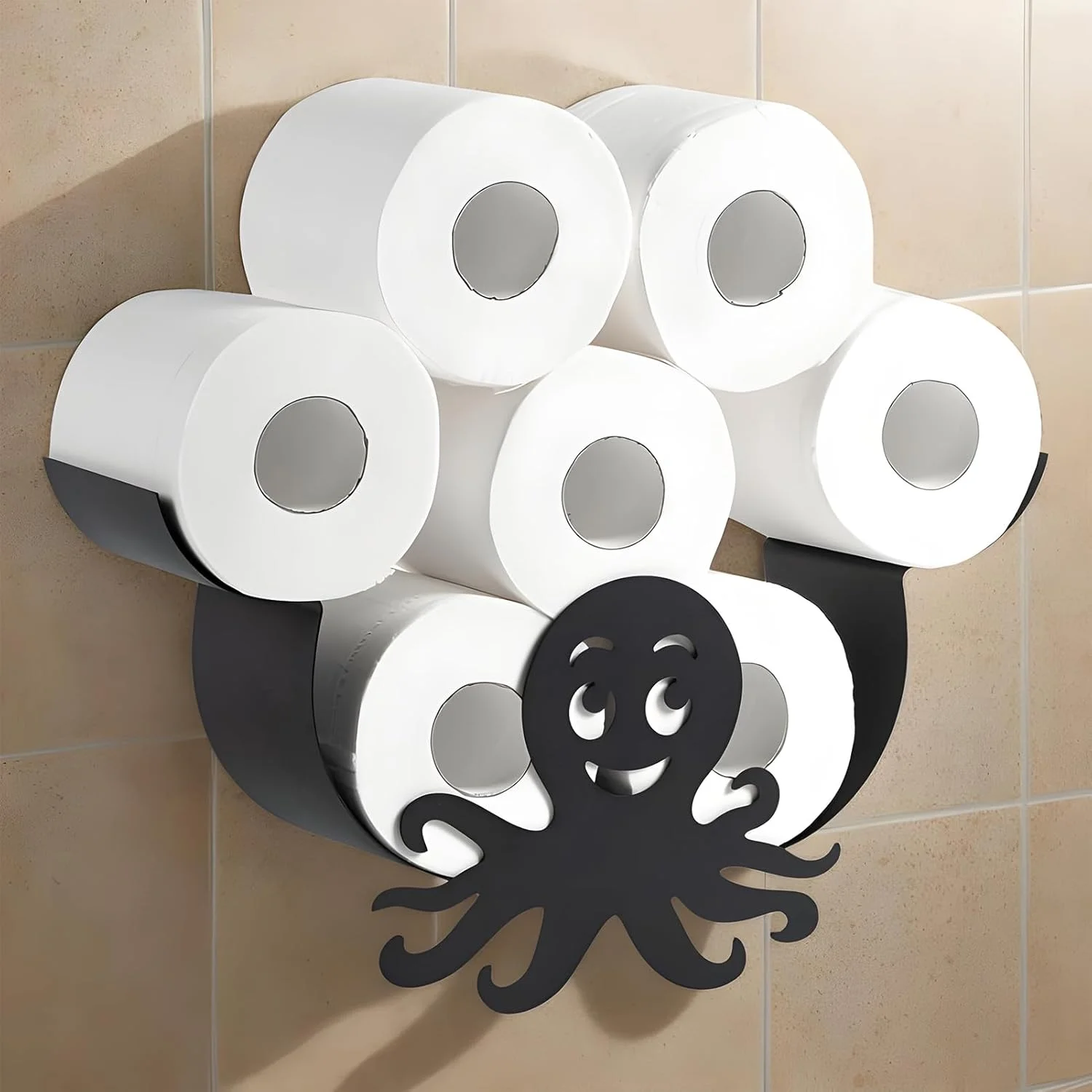 Fun Toilet Paper Holder | Octopus Design Tissue Paper Holder for Bathroom | Roll Tissue Organizer Decor Wall Home Restroom RV Small Space Guest Farmhouse