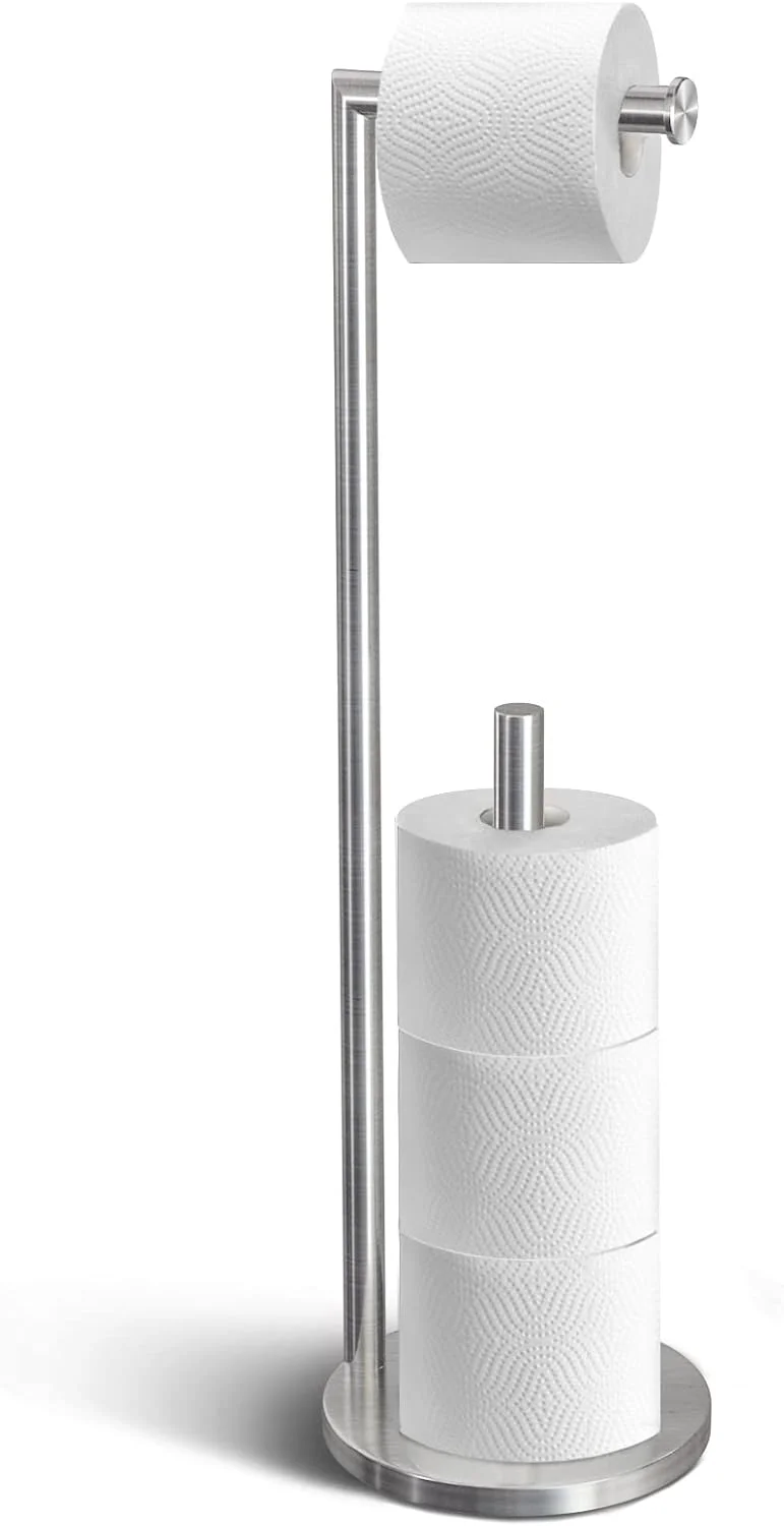 جا دستمال کاغذی ایستاده نوسن، استیل ضد زنگ، جا دستمال کاغذی حمام، چند رول، طراحی 4 رول اضافی با شاسی سنگین (نقره ای)