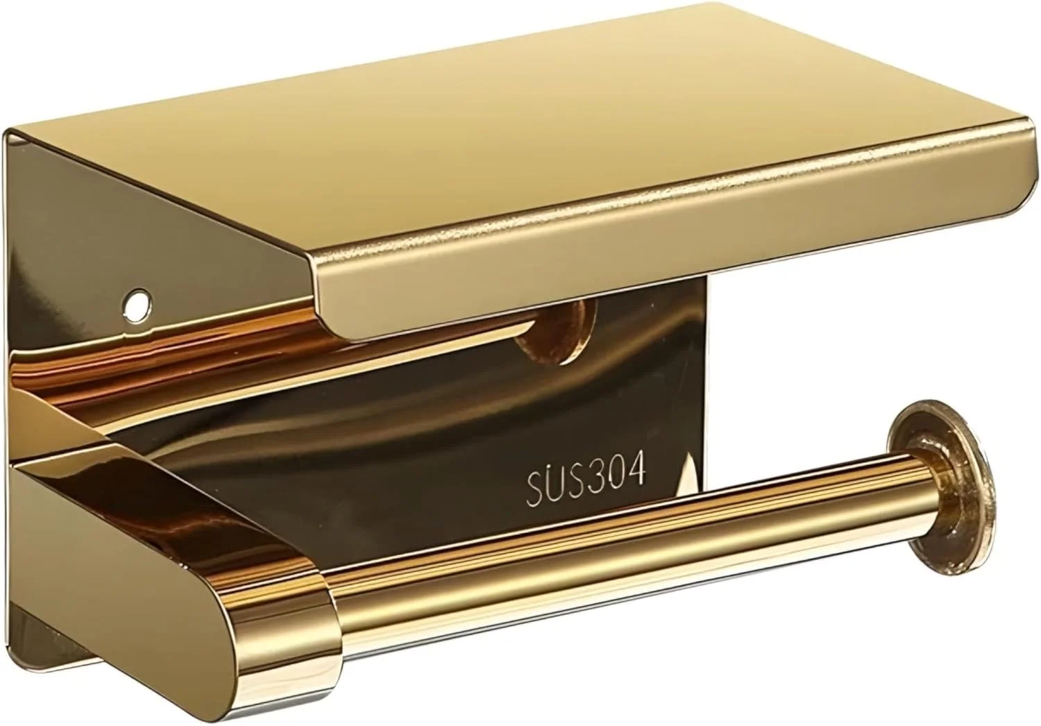 نگهدارنده دستمال توالت NXUS با قفسه، نگهدارنده رول توالت با محفظه تلفن و نگهدارنده دستمال کاغذی استیل ضد زنگ، نصب شده روی دیوار حمام (طلایی)