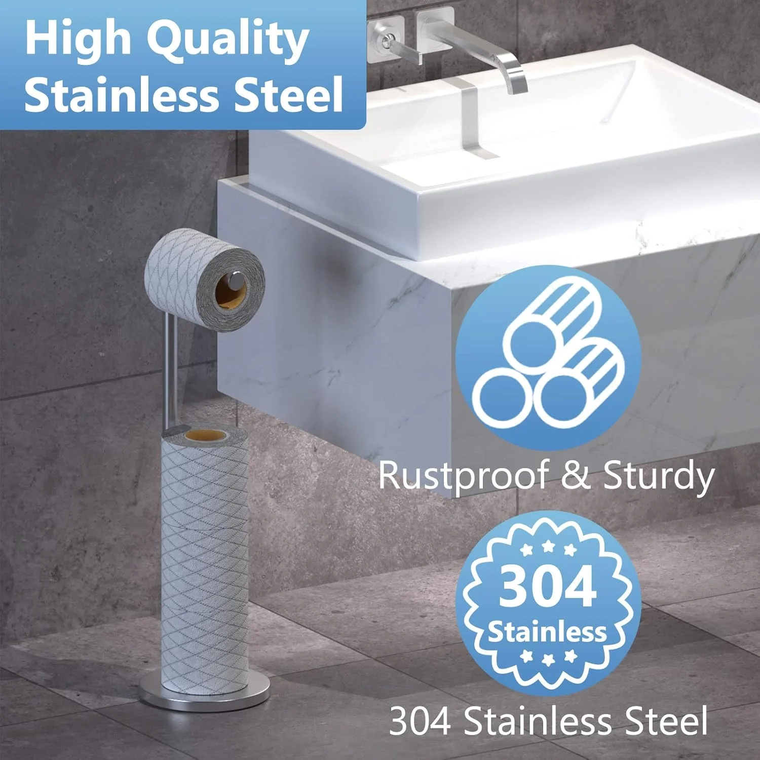 جا دستمال کاغذی ایستاده نوسن، استیل ضد زنگ، جا دستمال کاغذی حمام، چند رول، طراحی 4 رول اضافی با شاسی سنگین (نقره ای)