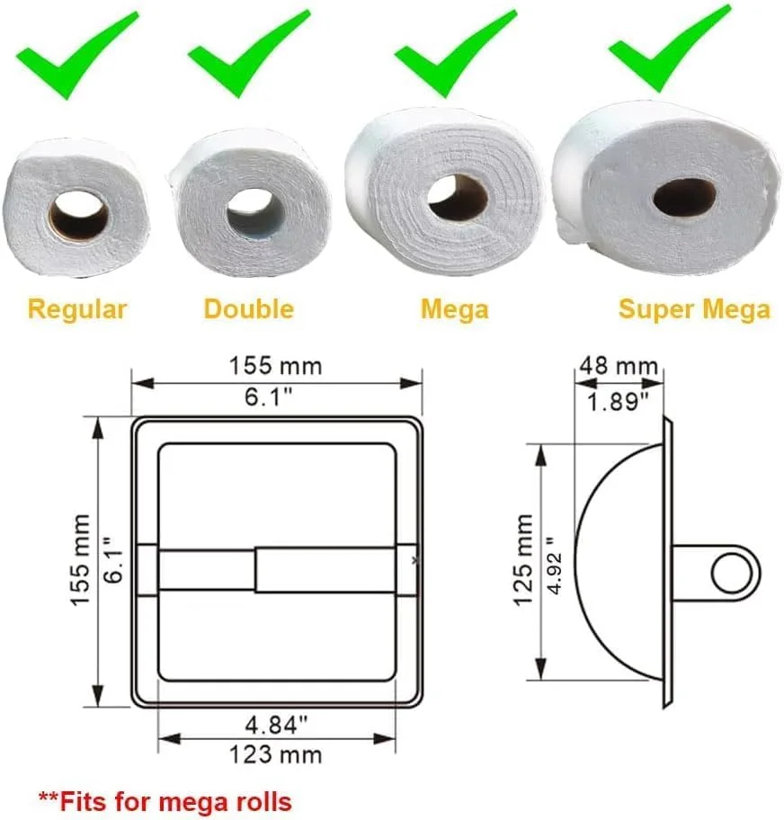 NSCMQSL Recessed Toilet Paper Holder in Wall Insert Tissue Mount Toliets Toulet Mounted for Mega Rolls Bathroom Space Saving Design Brushed Silver