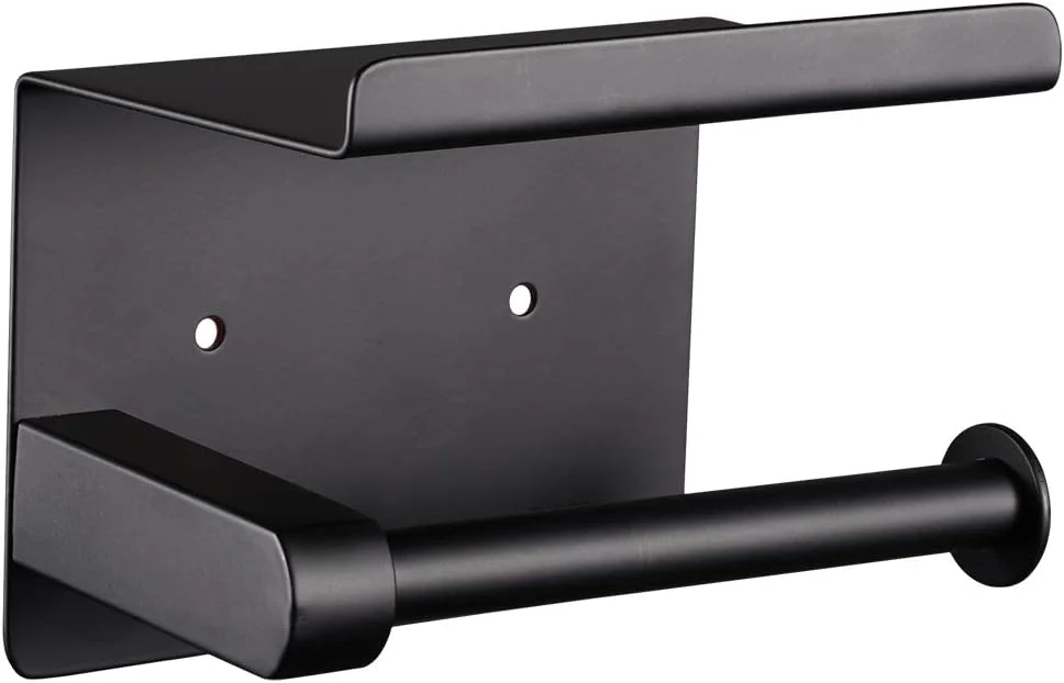 جا دستمال کاغذی چسبی Noonext با قفسه، استیل ضد زنگ SUS304، مناسب رول های بزرگ، بدون نیاز به سوراخکاری یا نصب دیواری با پیچ (مشکی مات)