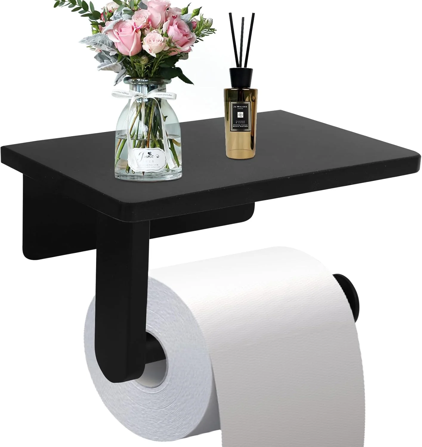 نگهدارنده دستمال توالت نودافور با قفسه مرمری برای سرویس بهداشتی، نگهدارنده دستمال کاغذی دیواری مناسب برای رول بزرگ (کوچک 17 * 11 سانتی متر، مشکی)