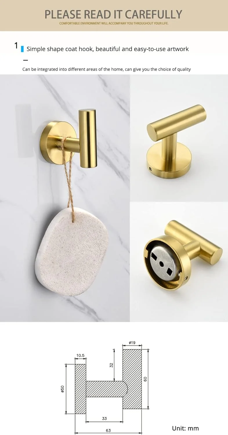 جا دستمال کاغذی استیل ضد زنگ طلایی مات NevStp، آویز دیواری، جا حوله ای، قفسه نظم دهنده آشپزخانه، لوازم جانبی سرویس بهداشتی