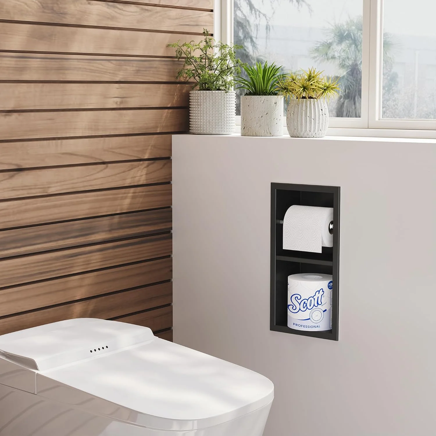 جا دستمال کاغذی مشکی Neodrain، جا دستمال کاغذی دیواری چرخشی به سبک مدرن هتلی، جا دستمال کاغذی توکار استیل ضد زنگ، دو رول