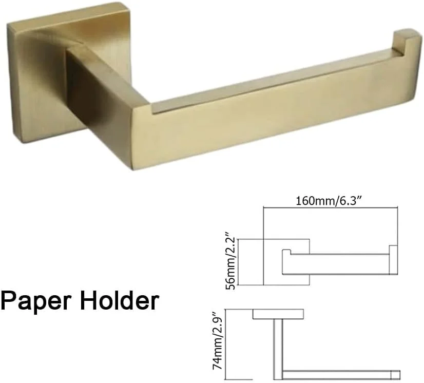 ست لوازم جانبی حمام NevStp طلایی برس خورده شامل قلاب لباس، قفسه دیواری، جا دستمال توالت، جا حوله ای، آویز لباس و جا کاغذی