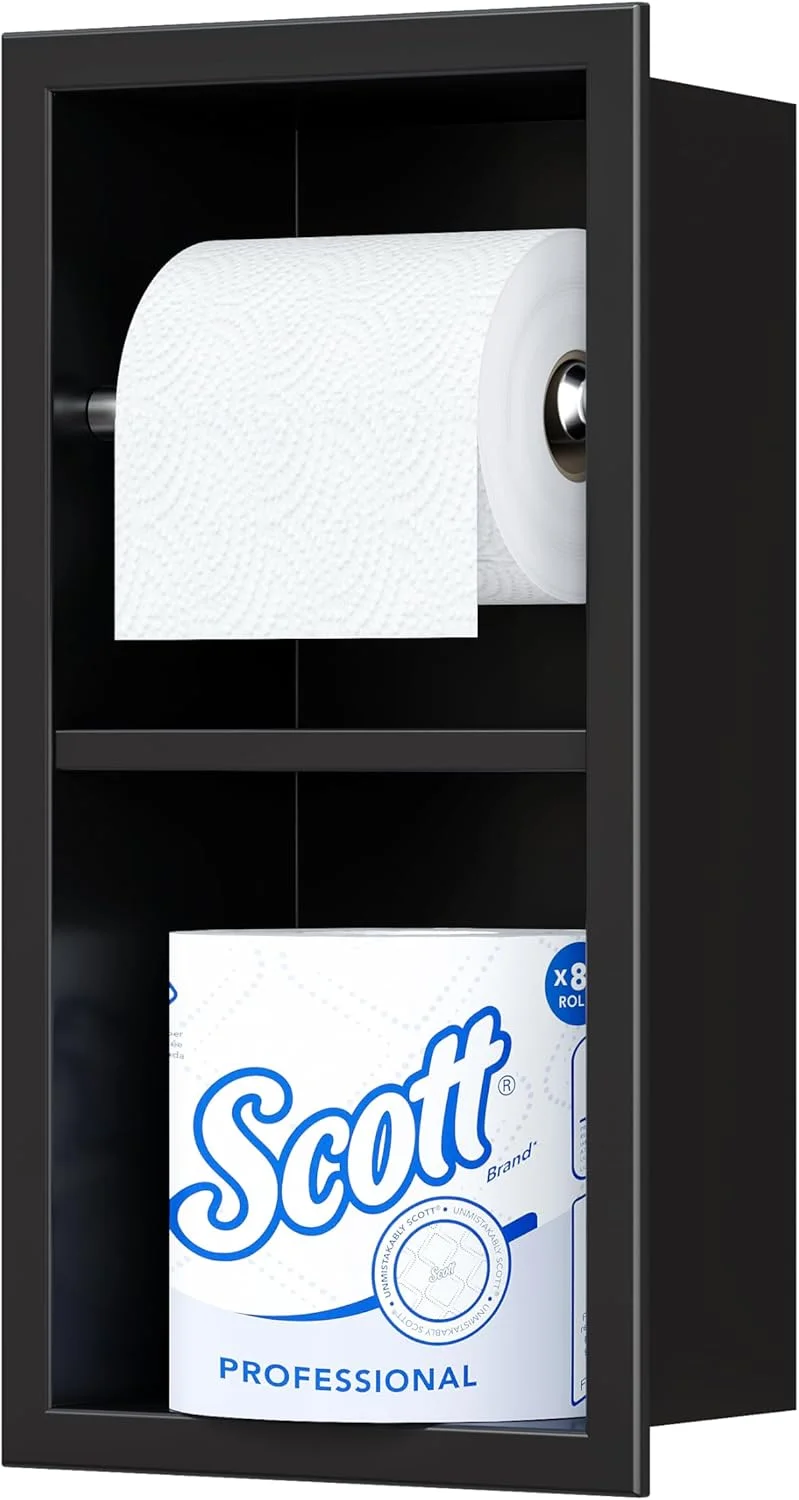 جا دستمال کاغذی مشکی Neodrain، جا دستمال کاغذی دیواری چرخشی به سبک مدرن هتلی، جا دستمال کاغذی توکار استیل ضد زنگ، دو رول