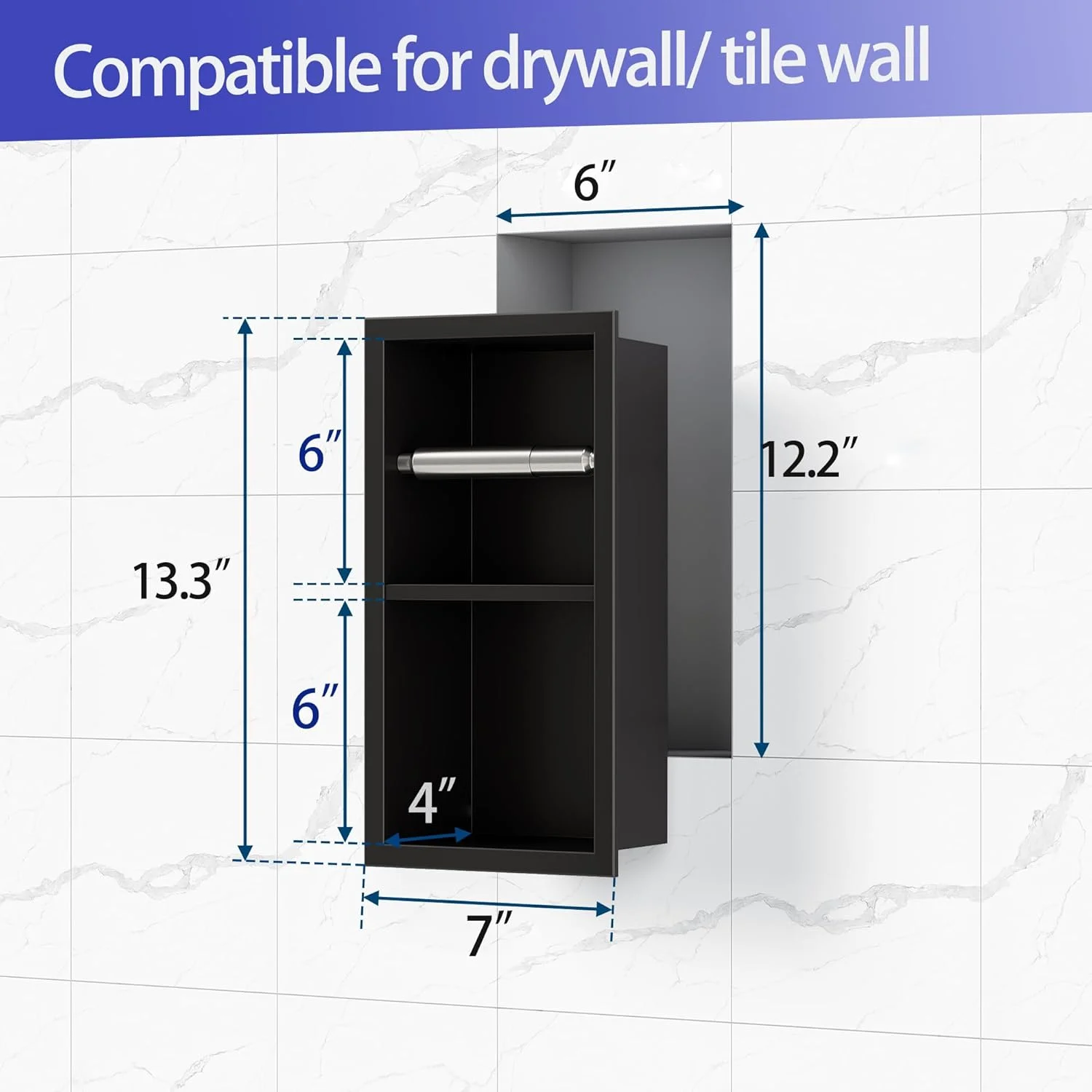 جا دستمال کاغذی مشکی Neodrain، جا دستمال کاغذی دیواری چرخشی به سبک مدرن هتلی، جا دستمال کاغذی توکار استیل ضد زنگ، دو رول
