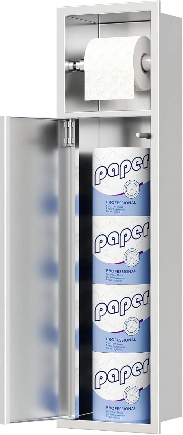 جا دستمال کاغذی توکار Neodrain، جا دستمال توالت نیکل برس خورده با کابینت ذخیره سازی برای جا برس توالت، جا دستمال کاغذی رولی دیواری استیل ضد زنگ 304 مناسب حمام جا دستمال کاغذی توکار Neodrain، جا دستمال توالت نیکل برس خورده با کابینت ذخیره سازی برای جا برس توالت، جا دستمال کاغذی رولی دیواری استیل ضد زنگ 304 مناسب حمام