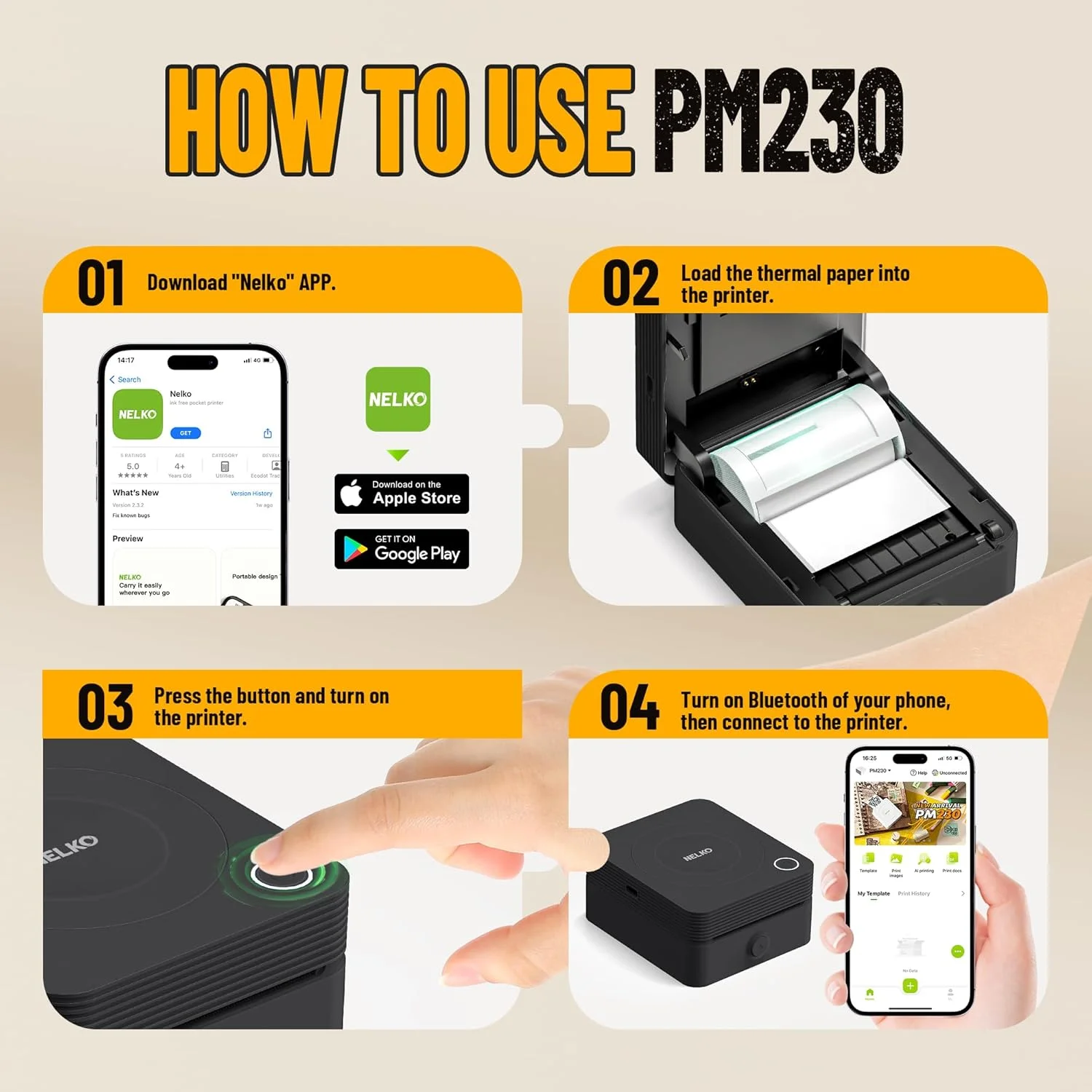 چاپگر استیکر Nelko، چاپگر کوچک PM230 بلوتوث قابل حمل با 3 رول، برای ایجاد DIY، یادداشت های مطالعه، تصاویر، رسیدها، لیست، قالب های متعدد برای تلفن و تبلت، مشکی چاپگر استیکر Nelko، چاپگر کوچک PM230 بلوتوث قابل حمل با 3 رول، برای ایجاد DIY، یادداشت های مطالعه، تصاویر، رسیدها، لیست، قالب های متعدد برای تلفن و تبلت، مشکی