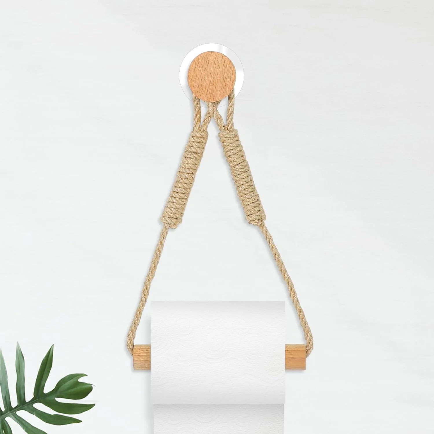 جا دستمال کاغذی دیواری چوبی و طنابی مویزات، حلقه حوله طنابی دریایی، نگهدارنده رول دستمال کاغذی روستیک، لوازم جانبی حمام حصیری دریایی با پیچ بدون درز خود چسب