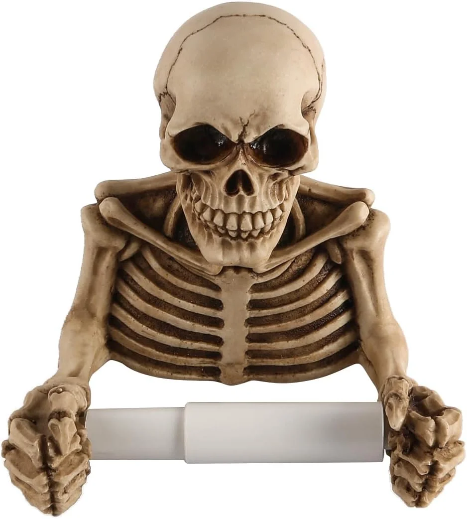 جا رولی اسکلتی Namvo، جا دستمال کاغذی جمجمه ای رترو، جا حوله کاغذی رزینی مدرن دیواری، جا رولی برای آشپزخانه، حمام، هالووین