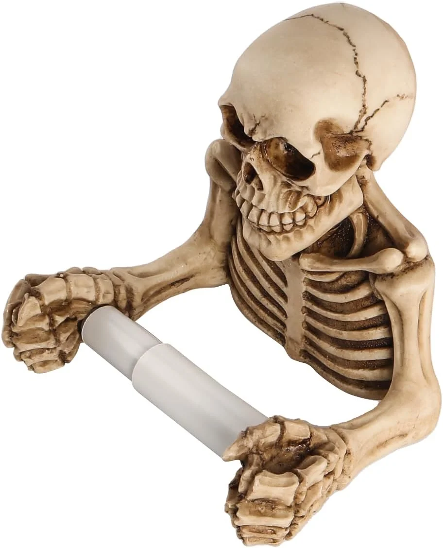 جا رولی اسکلتی Namvo، جا دستمال کاغذی جمجمه ای رترو، جا حوله کاغذی رزینی مدرن دیواری، جا رولی برای آشپزخانه، حمام، هالووین