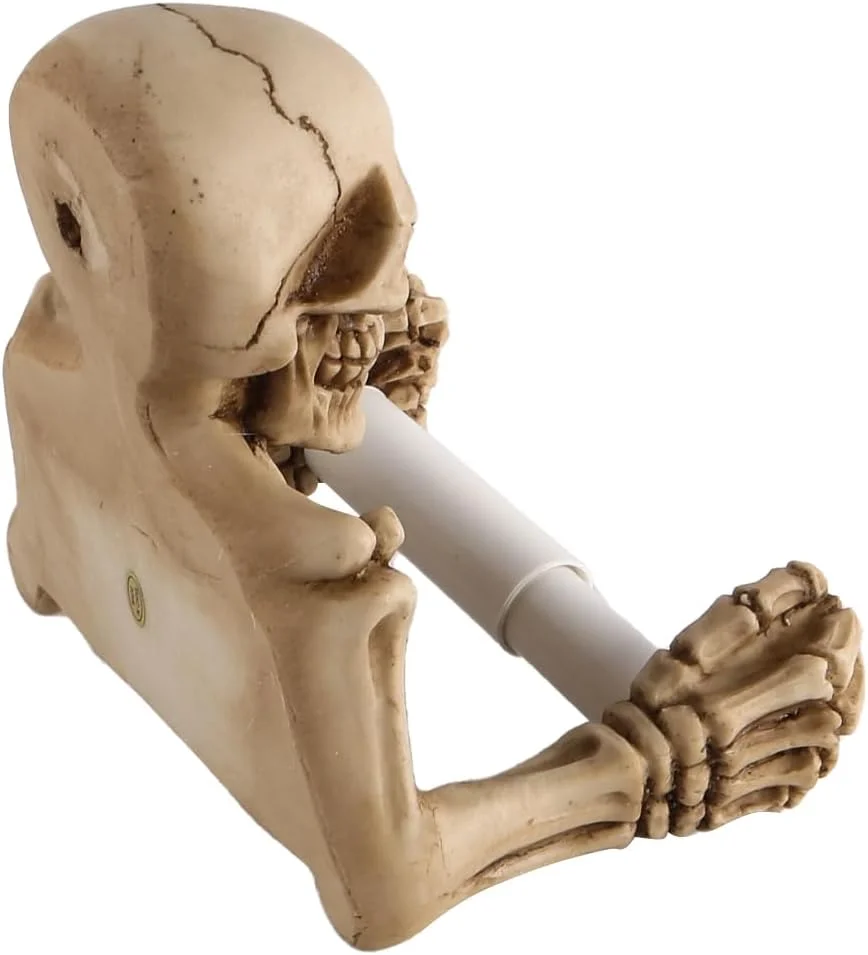 جا رولی اسکلتی Namvo، جا دستمال کاغذی جمجمه ای رترو، جا حوله کاغذی رزینی مدرن دیواری، جا رولی برای آشپزخانه، حمام، هالووین