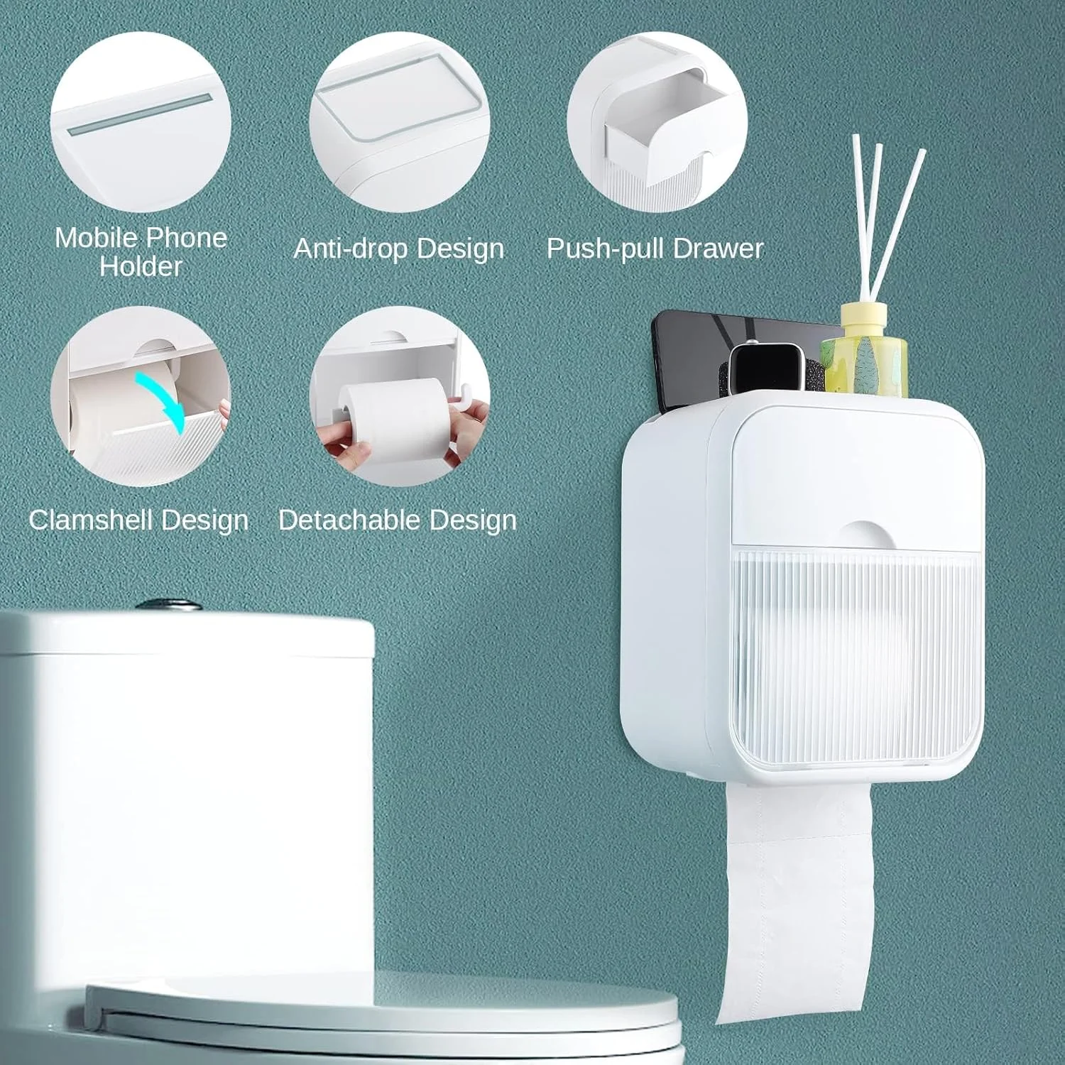 جعبه دستمال کاغذی دیواری نالاکال - جا دستمال کاغذی با جای موبایل، کشو، حوله حمام، کیسه زباله و لوازم جانبی چند منظوره