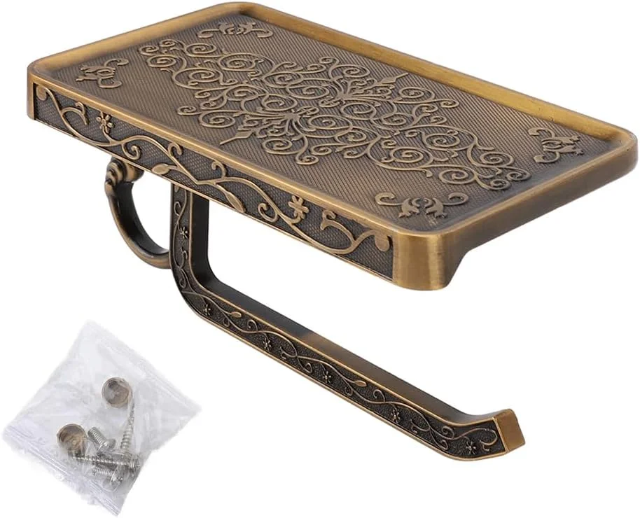 جا دستمال کاغذی امسیود با قفسه، نگهدارنده رول دستمال کاغذی دیواری طرح قدیمی، استند چند منظوره ذخیره سازی، ضد لغزش، مناسب برای وسایل کوچک، لوازم جانبی دکوری، دستمال مرطوب، تلفن همراه، فلزی