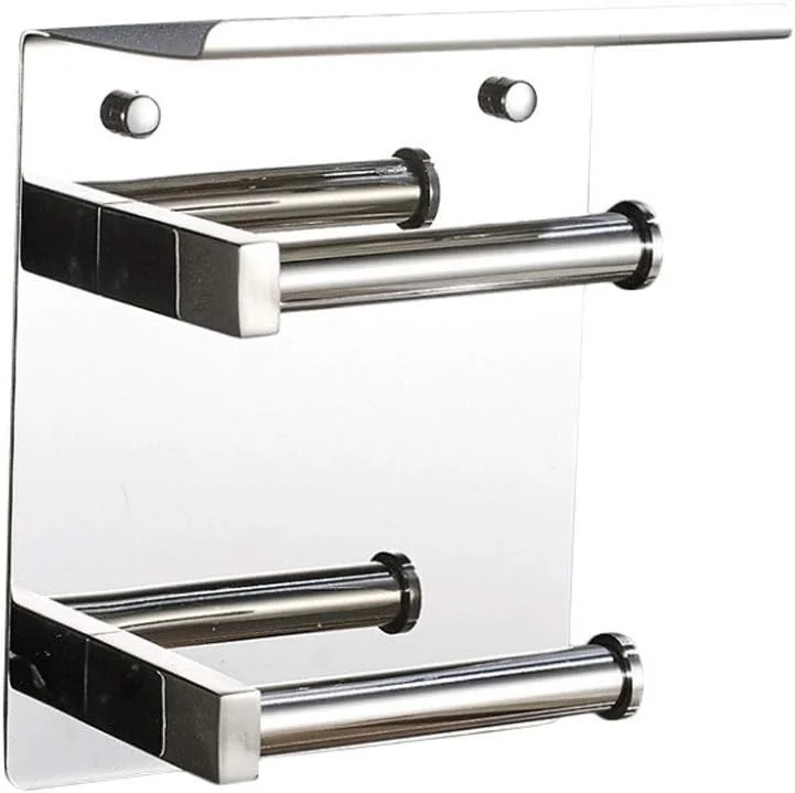 جا دستمال کاغذی دیواری با قفسه، جا حوله کاغذی دو رولی استیل ضد زنگ، بدون نیاز به سوراخکاری/سوراخکاری، 13.5×21 سانتی متر