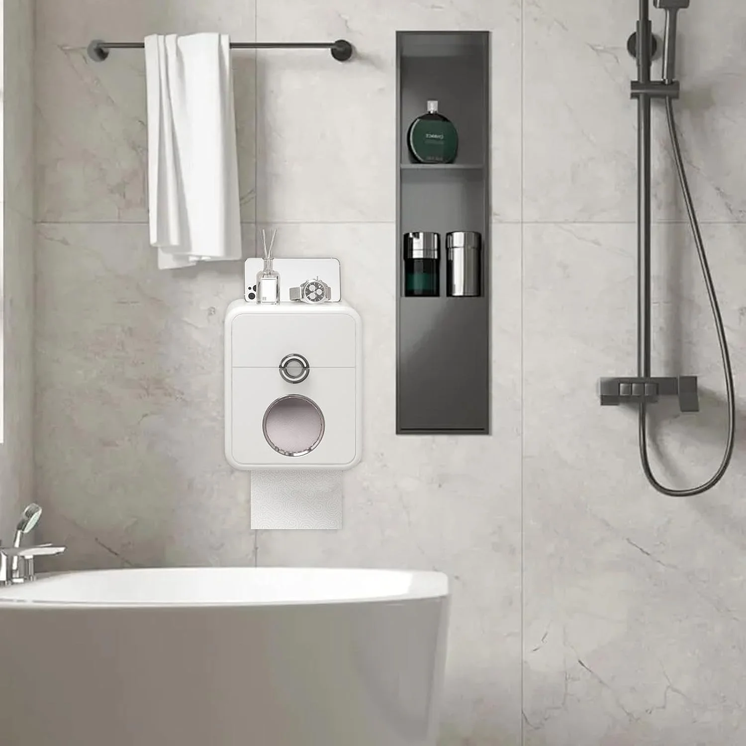 جا دستمال کاغذی دیواری | جا دستمال کاغذی با کشو، نگهدارنده رول کاغذی دیواری - جعبه دستمال کاغذی دو لایه، جعبه نگهداری با ظرفیت بزرگ برای حمام