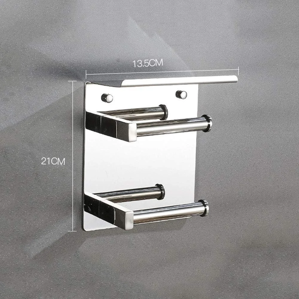 جا دستمال کاغذی دیواری با قفسه، جا حوله کاغذی دو رولی استیل ضد زنگ، بدون نیاز به سوراخکاری/سوراخکاری، 13.5×21 سانتی متر