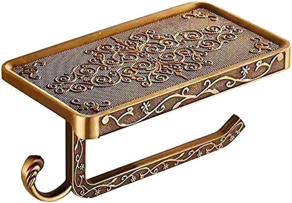 جا دستمال کاغذی دیواری 2 در 1 با قفسه، مدل برنزی