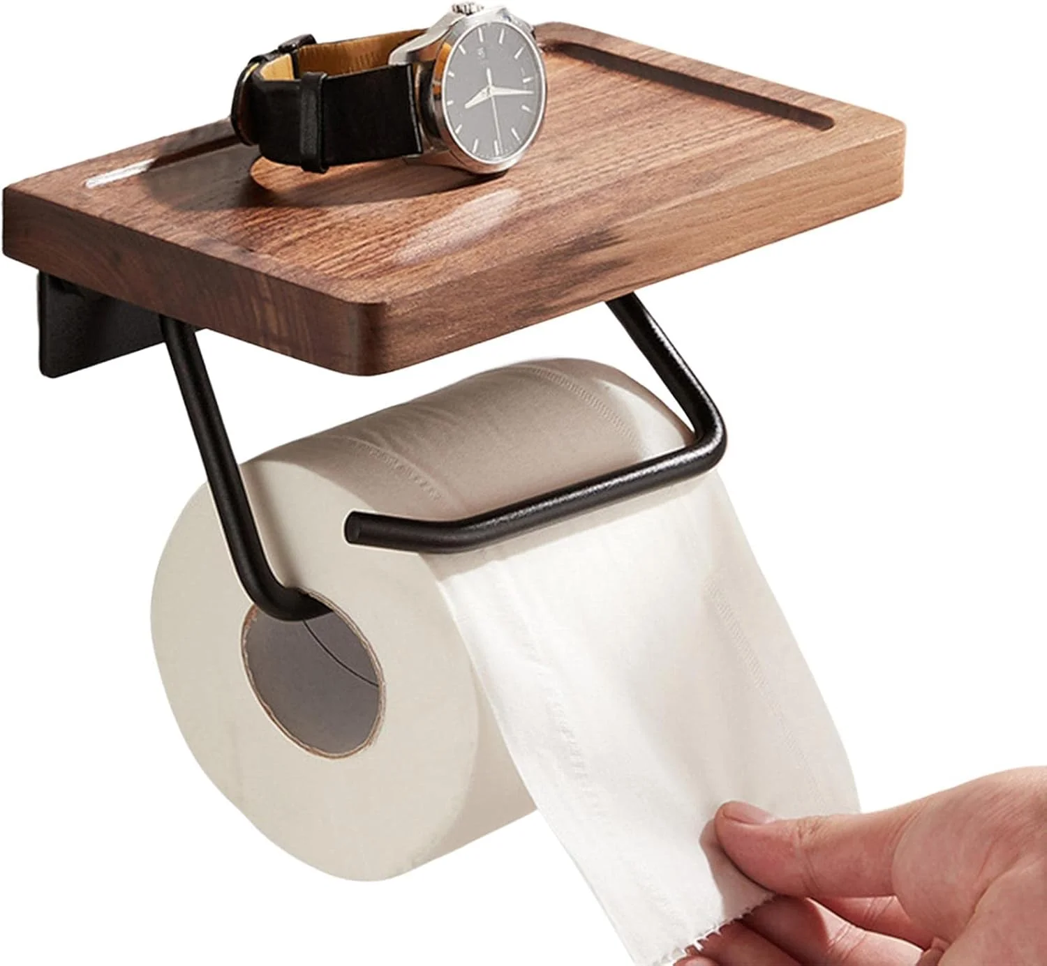 جا دستمال کاغذی دیواری، جا رولی دستمال توالت دیواری با قفسه ذخیره سازی | جا رولی دستمال توالت دیواری با قفسه چوبی Weizai