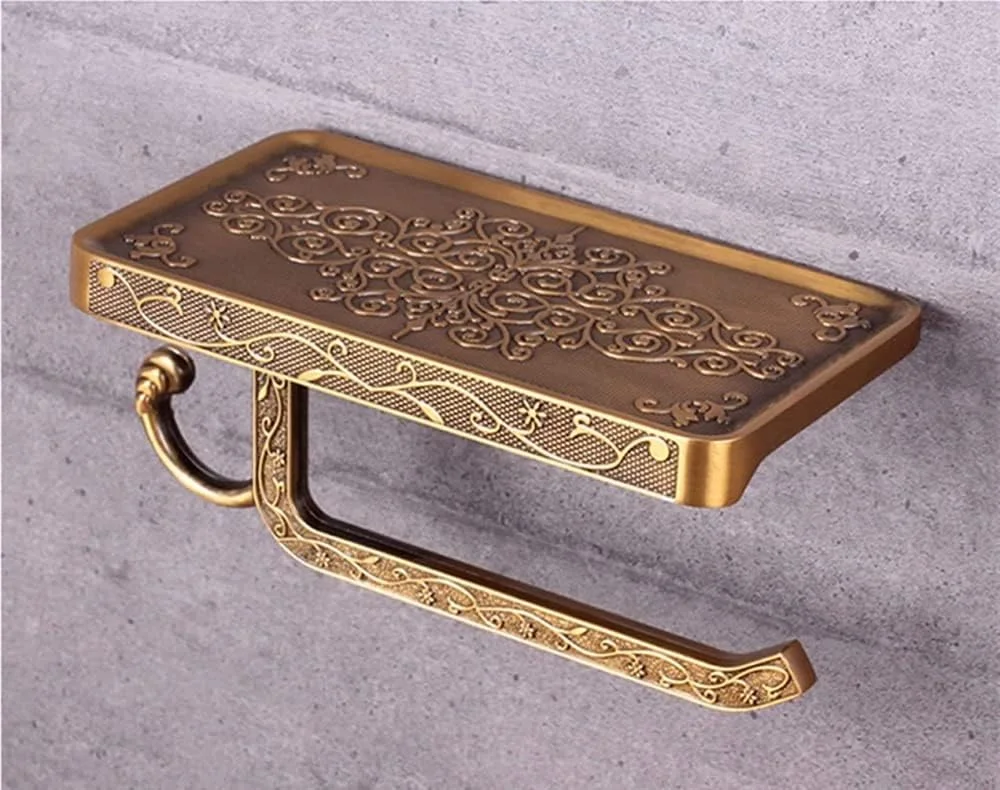 جا دستمال کاغذی دیواری 2 در 1 با قفسه، مدل برنزی جا دستمال کاغذی دیواری 2 در 1 با قفسه، مدل برنزی